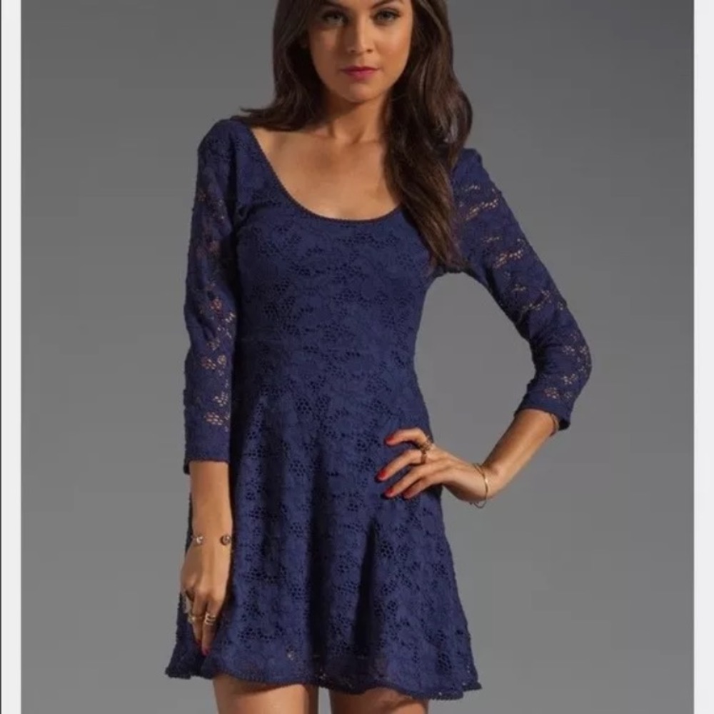 Free People Navy Blue Skater Mini Dress